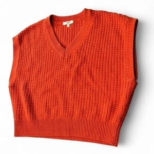Madewell Waffle-Knit Sweater Vest Womens Large Orange V-Neck Relaxed Cotton